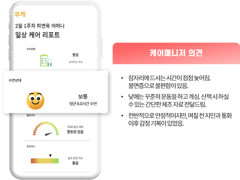 돌봄 전문가가 세심하게 작성한 케어 리포트