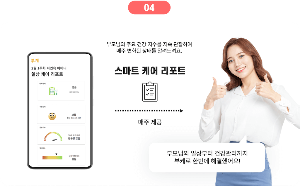 스마트 케어 리포트 예시를 보여주는 화면 이미지